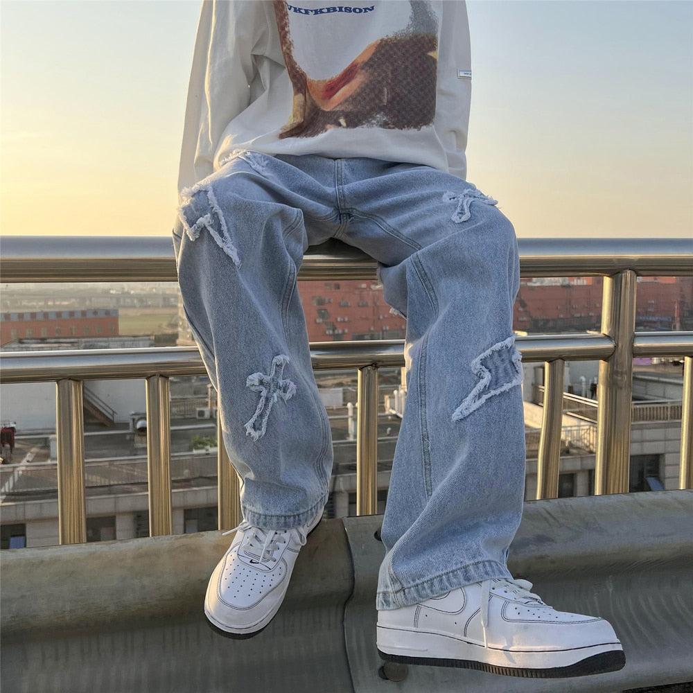 Men jeans Neutral Wide Leg Denim Trousers Loose Straight Men Jeans