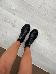 Women Genuine Leather Ankle Chelsea Boots Platform Thick Mid Heel
