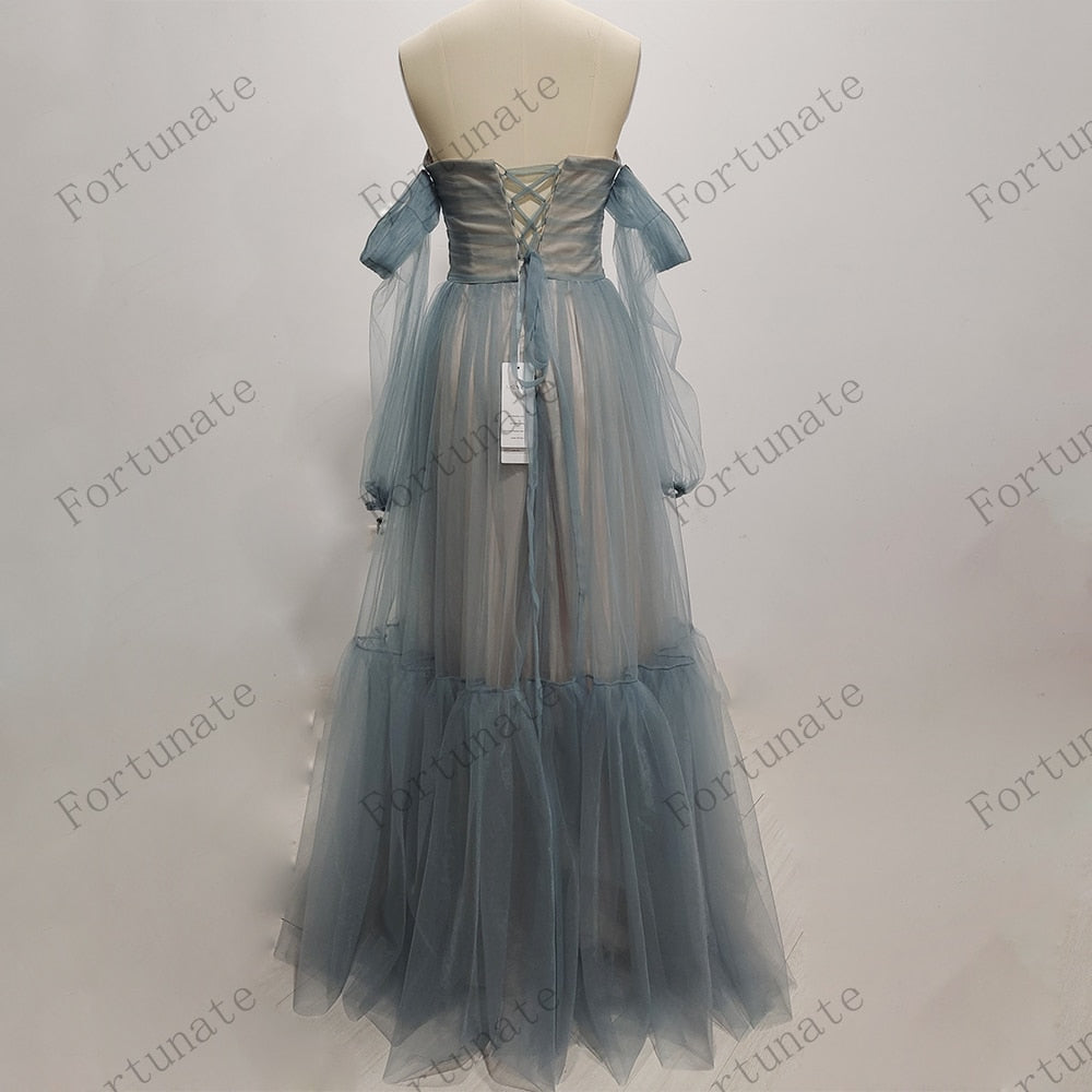 Evening wear Dresses: Puff Sleeve Evening Dresses Off The Shoulder Prom Gown