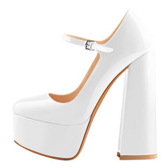 Women Pumps Mary-Jane Platform Black Pink Chunky 16CM High Heels Ankle