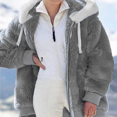 Spring and Autumn Loose Plush Zipper Hooded Jacket Women Coats