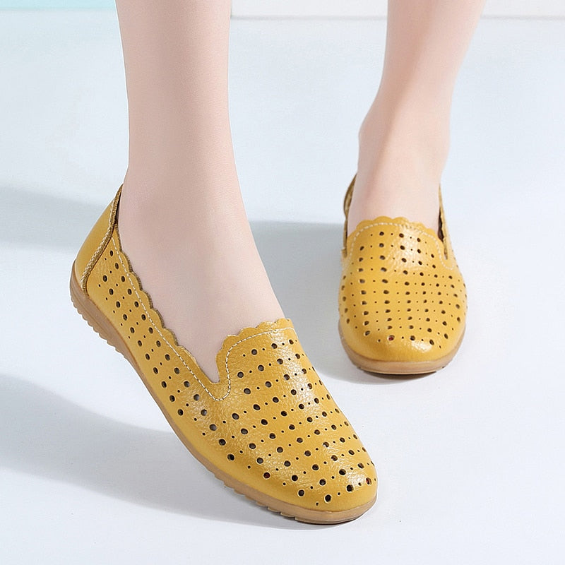 Summer Women Fashion Casual Shoes Leather Slip-on Flats Loafers Ladies