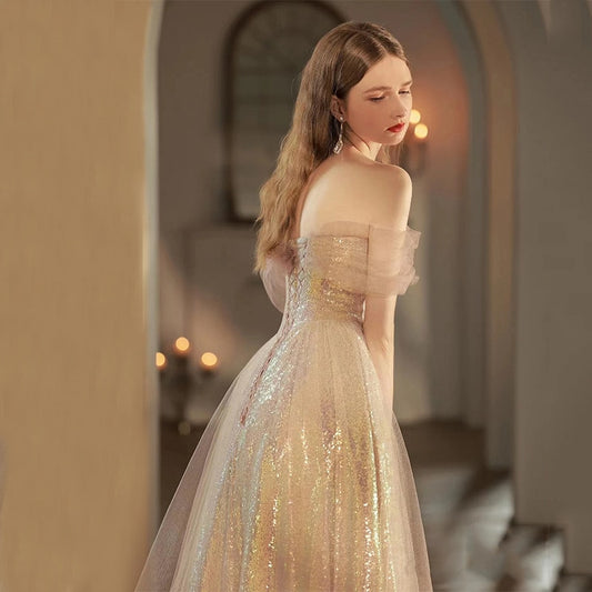 Evening wear Dresses: Long Luxury Off The Shoulder Sequin Bling Bling