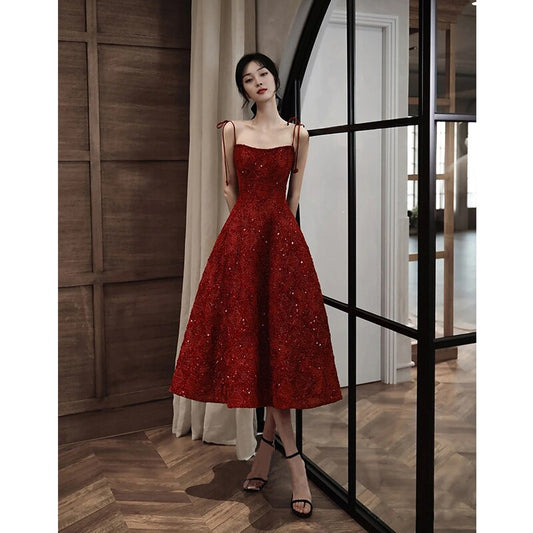 Homecoming Dresses:Strap Women Prom Dress Elegant Sequins A-Line Birthday