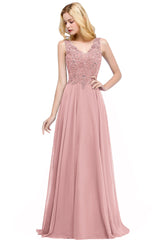 Homecoming Dresses: Pink Prom Dress V Neckline Lace Appliques Crystal Stones Beads