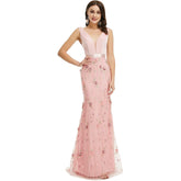 Evening wear Dresses: Black Velvet Mermaid Evening Night Dress for Women V Neck