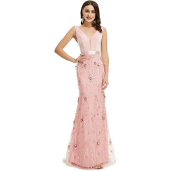 Evening wear Dresses: Black Velvet Mermaid Evening Night Dress for Women V Neck