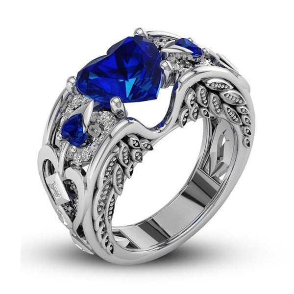 Classic 5 Color Authentic with Stamp Ring Multicolor Love Heart Zircon Plata Ring