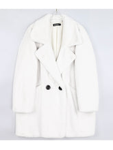 Lautaro Winter Warm White Faux Fur Coat Women Long Sleeve Lapel Double