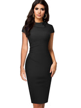 Nice-forever Vintage Elegant Pure Color with Button Office Work vestidos Business