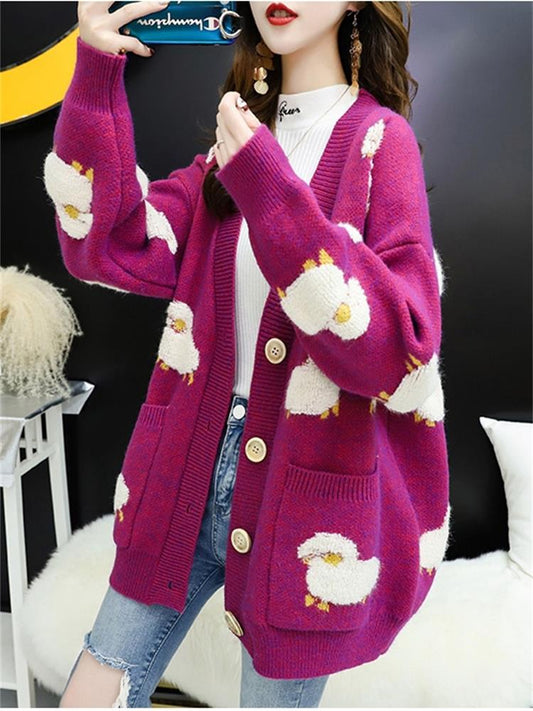 Women Sweater Cardigans Knit Coat V Neck Sheep Cardigans Sweaters Warm Knitwear