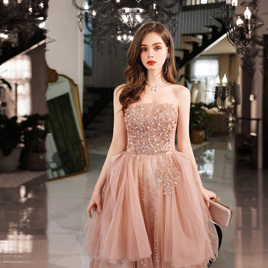 Homecoming Dresses: Prom Dresses Bling Bling Lace Appliques Evening Gown Pink