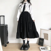 Spring/Autumn Women Skirts High Waist Student Korean Style Dark Vintage Ruffle