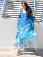 Cold Shoulder V Neck Bats Sleeve Loose Summer Beach Dress Plus Size