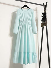 Elegant Floral Print Women Dress Spring Summer Casual O Neck Long Sleeve