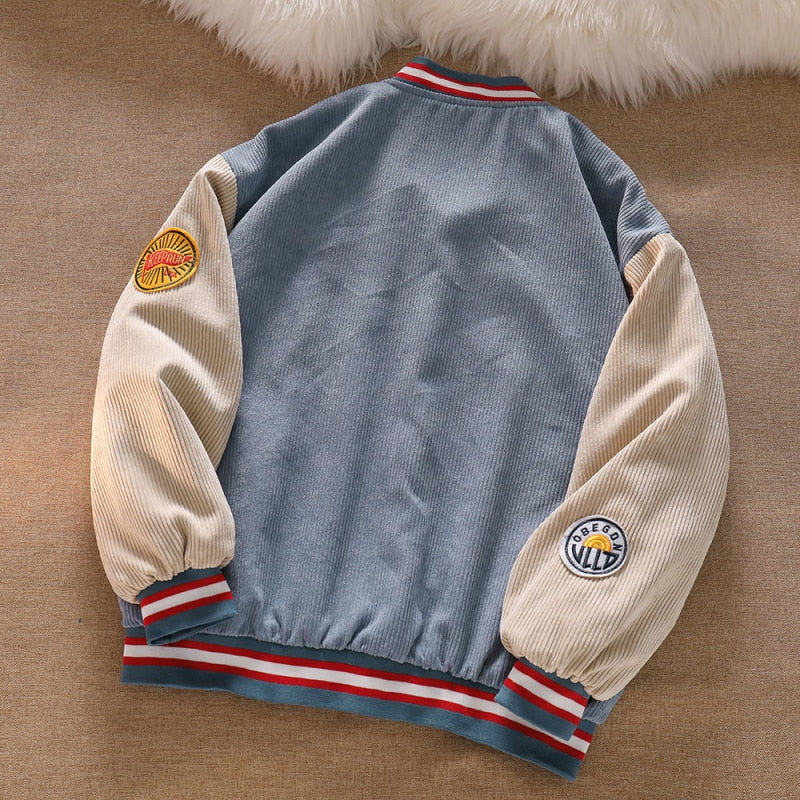 Men Baseball Jackets Spring Autumn Embroidered Letters Corduroy