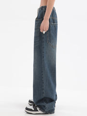 Women American Vintage Baggy Jeans Elastic Waist Oversized Long Trouser