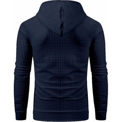 Men Hoodies Long Sleeve Plaid Jacquard Pullover Drawstring Kanga Pockets