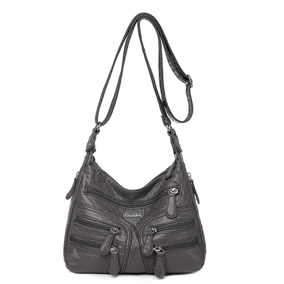 High Quality Women's Soft Leather Shoulder Bags Multi-Layer Casual