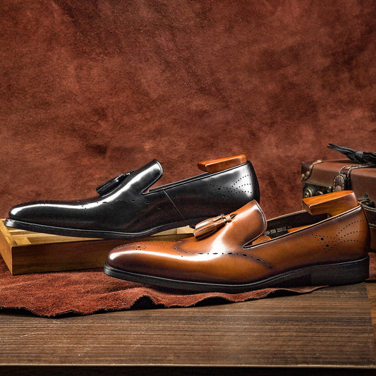 Men Loafers Tassel Shoes High Quality Slip-On luxury Formal Man Genuine Leather Shoes