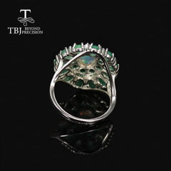 Luxury design Natural Opal Emerald Ring 925 sterling silver Fine jewelry women