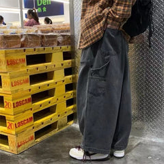 Streetwear multi-pocket jeans cargo pants Loose Plus Size Wide Leg Pants
