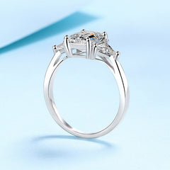 S925 Silver Women Ring Super Flash 1+2 Carat Rectangular All