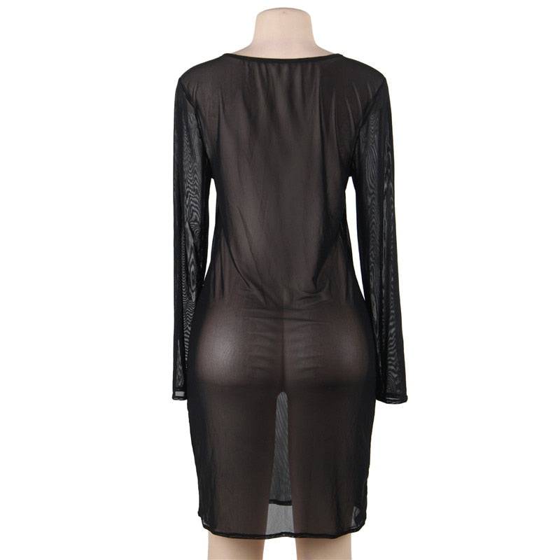 Plus Size Women Clothing Long Sleeve Lingerie Dress Mesh Sext Night Dress Stretch