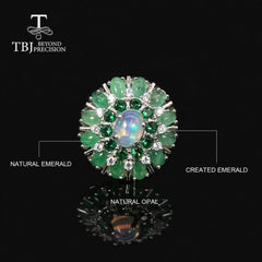 Luxury design Natural Opal Emerald Ring 925 sterling silver Fine jewelry women