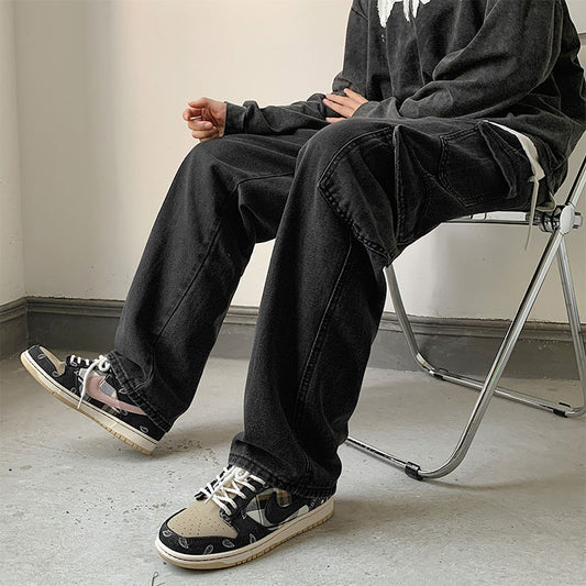 Baggy Men Jeans Straight Cargo Pants Spring Autumn Fashion Vintage Blue Denim