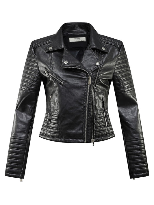 Fashion Women Autumn Winter Motorcycle Faux Leather Jackets Lady Long Coats