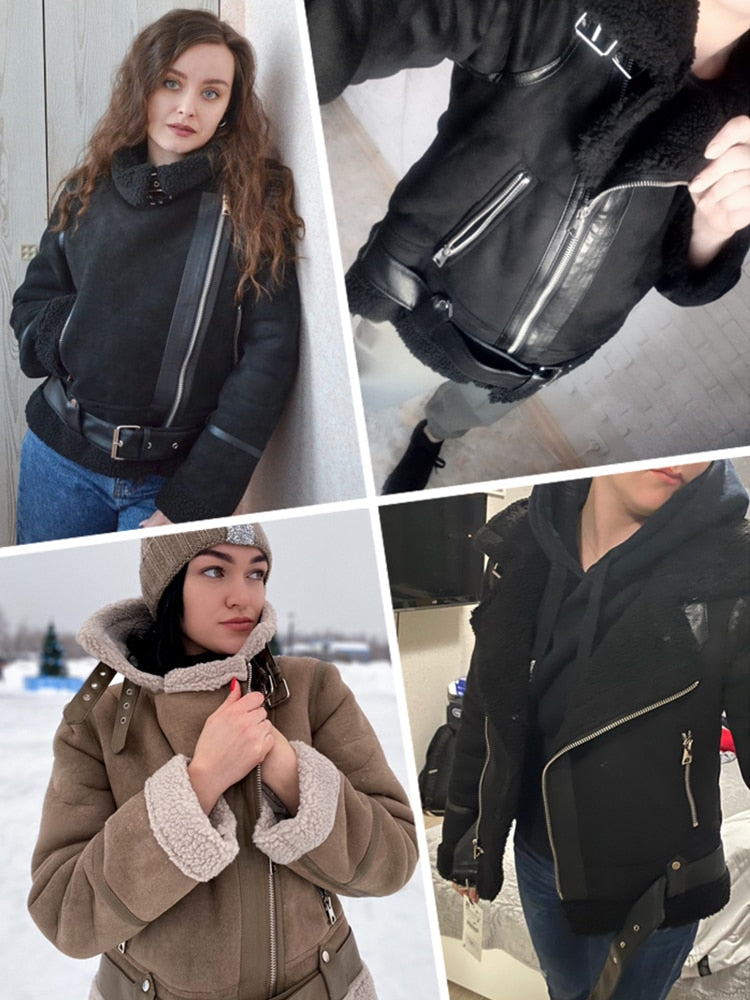 Winter Women Thick Warm Jacket Short Motorcycle Coats
