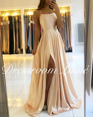 Homecoming Dresses: Prom Dress Spandex satin Slit Side Dress A-LINE Scoop Stretch