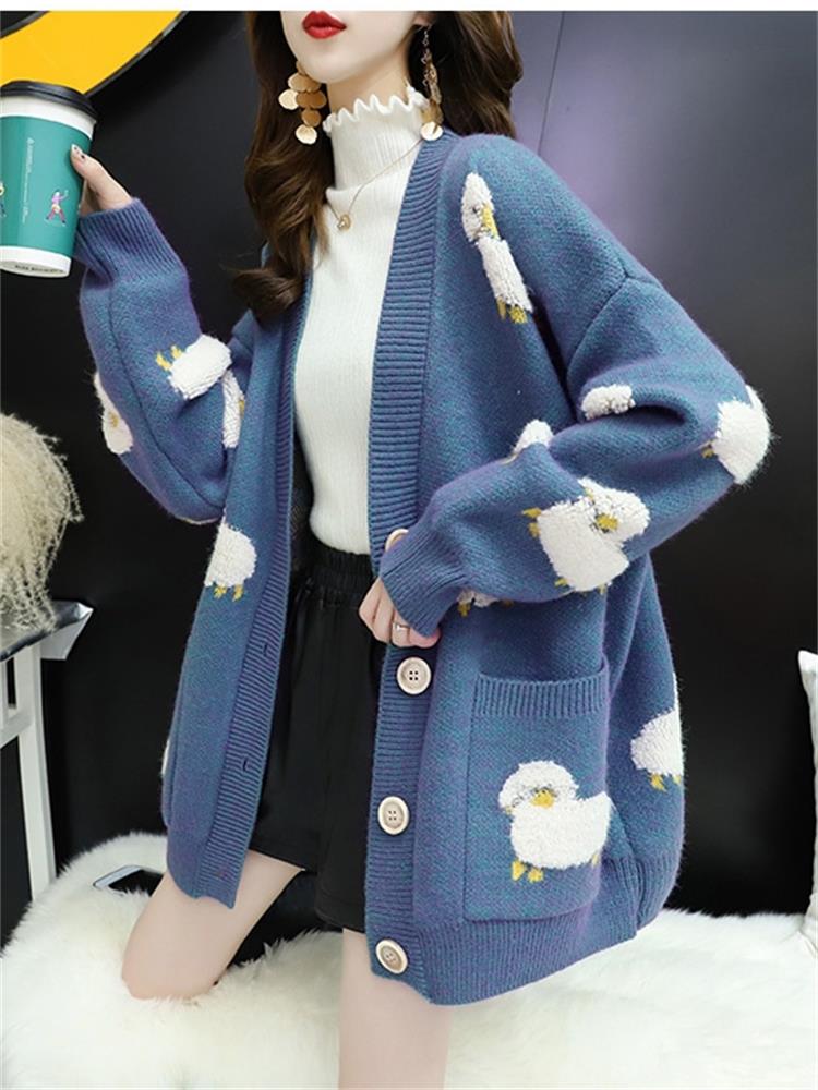 Women Sweater Cardigans Knit Coat V Neck Sheep Cardigans Sweaters Warm Knitwear