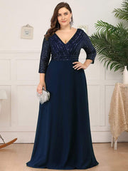 Evening wear Dresses: Plus Size Women Elegant V-neck Half Sleeve Sequin