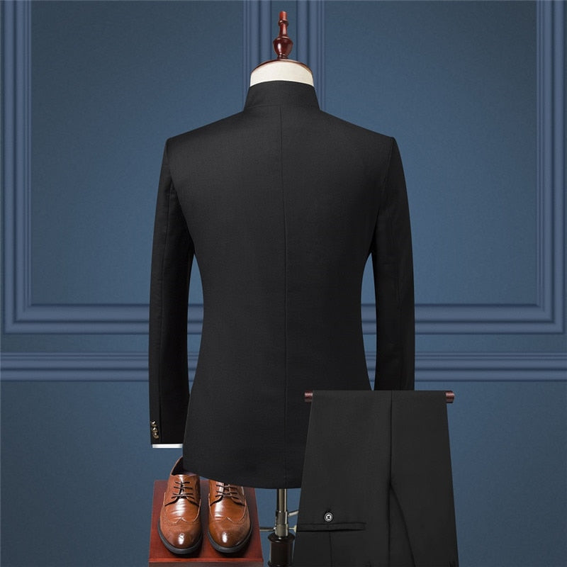 Tuxedo for Mens: Stand Collar Men Blazer Pants Vest Business Men Wedding Suit