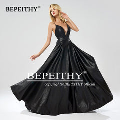 Homecoming Dresses: V Neck A Line Gray Long Prom Dresses Backless
