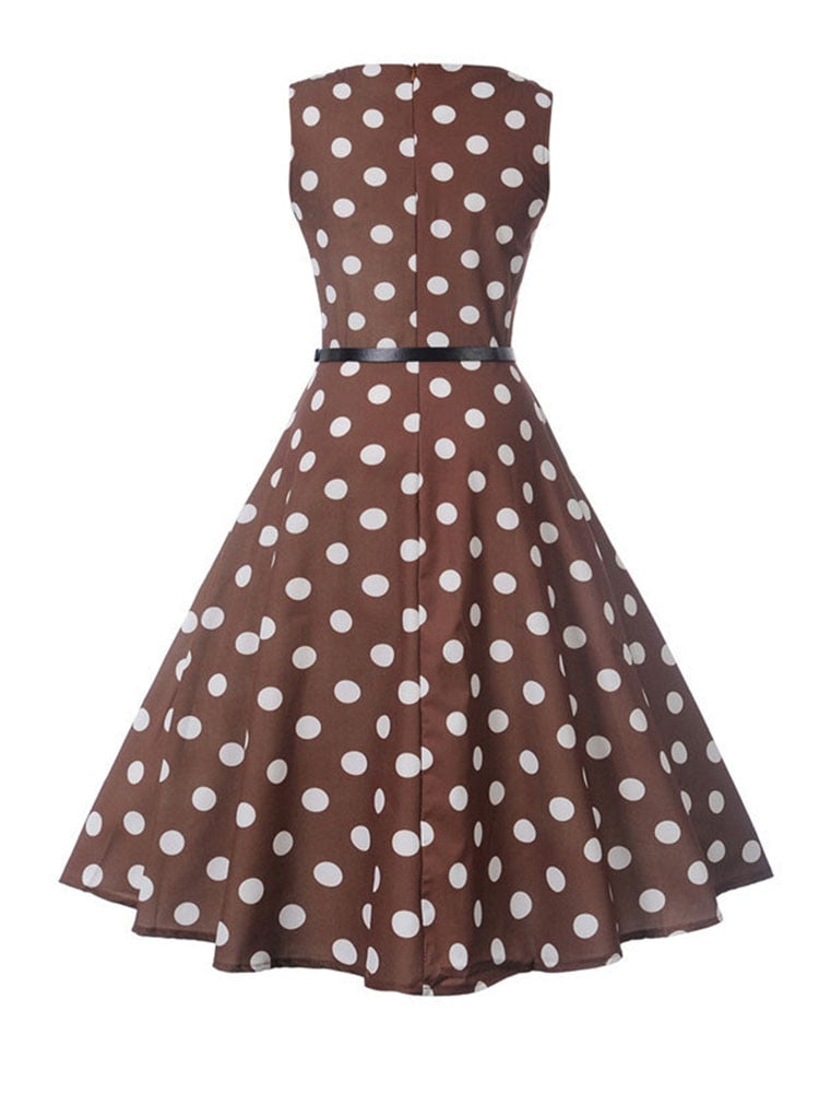 Summer Dress Women Sleeveless Floral Print Vintage Dress Retro 50s 60s Robe