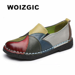 Ladies Female Woman Mother Shoes Flats Genuine Leather Loafers Mixed Colorful