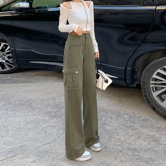 European American Green Jeans Fashion Elegant Solid Pants