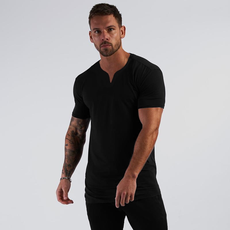 V neck Short Sleeve Men T shirt Slim Fit Fashion