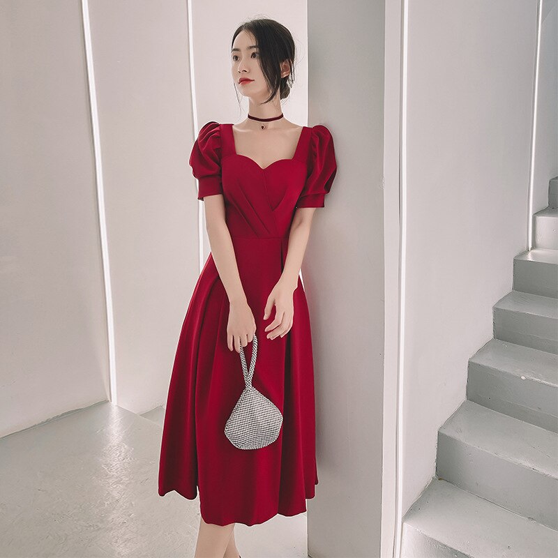 Evening wear Dresses: Prom Dress Collar Puff Sleeve Slim A-Line Birthday