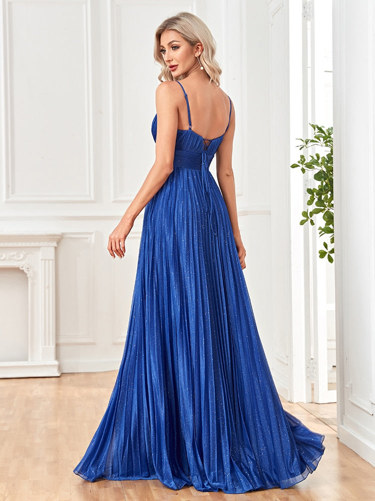 Evening wear Dresses: Evening Dress Floor Length Backless Formal Deep V-neck Women