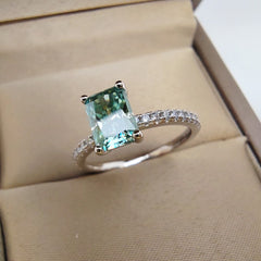 6*8MM Rectangular Green Crushed Ice Moissanite Ring with Certificate