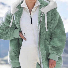 Spring and Autumn Loose Plush Zipper Hooded Jacket Women Coats