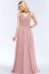 Homecoming Dresses: Pink Prom Dress V Neckline Lace Appliques Crystal Stones Beads