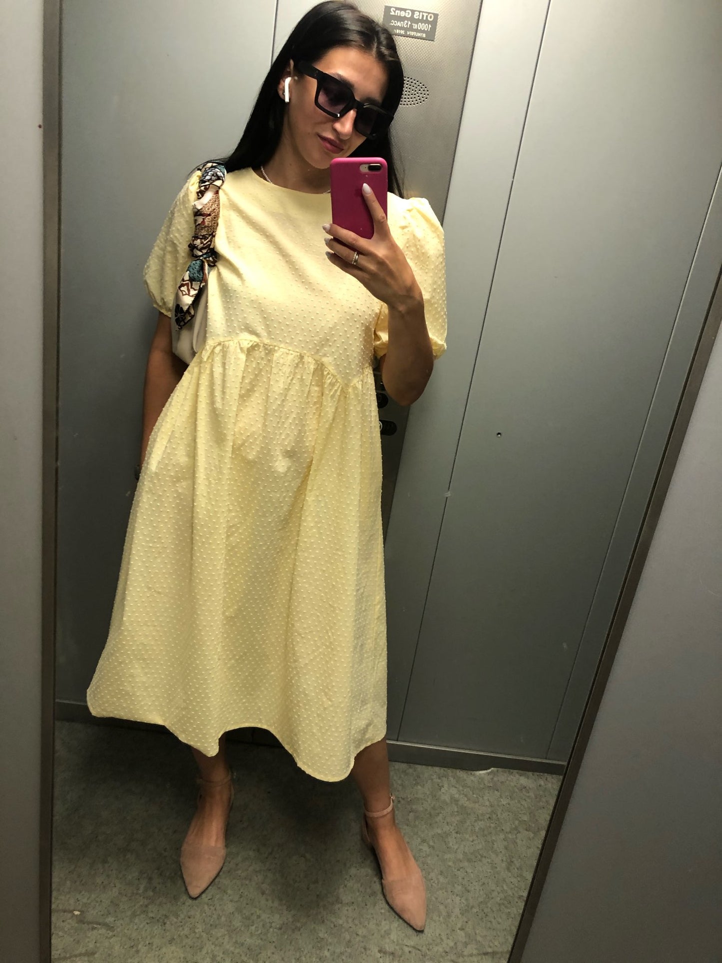 Women Long Dress Summer Casual O-neck Puff-Sleeve Oversize Dots