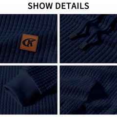 Men Hoodies Long Sleeve Plaid Jacquard Pullover Drawstring Kanga Pockets
