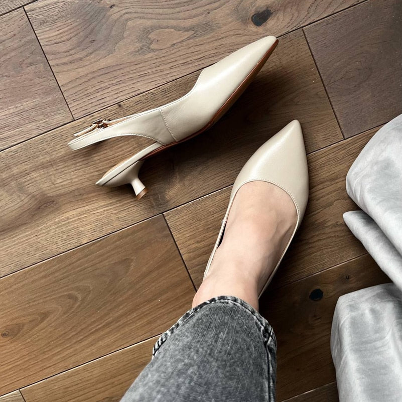 Matching Shoes and Bags: Women Slingbacks Shoes Cow Leather Buckle Thin Heels