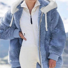 Spring and Autumn Loose Plush Zipper Hooded Jacket Women Coats